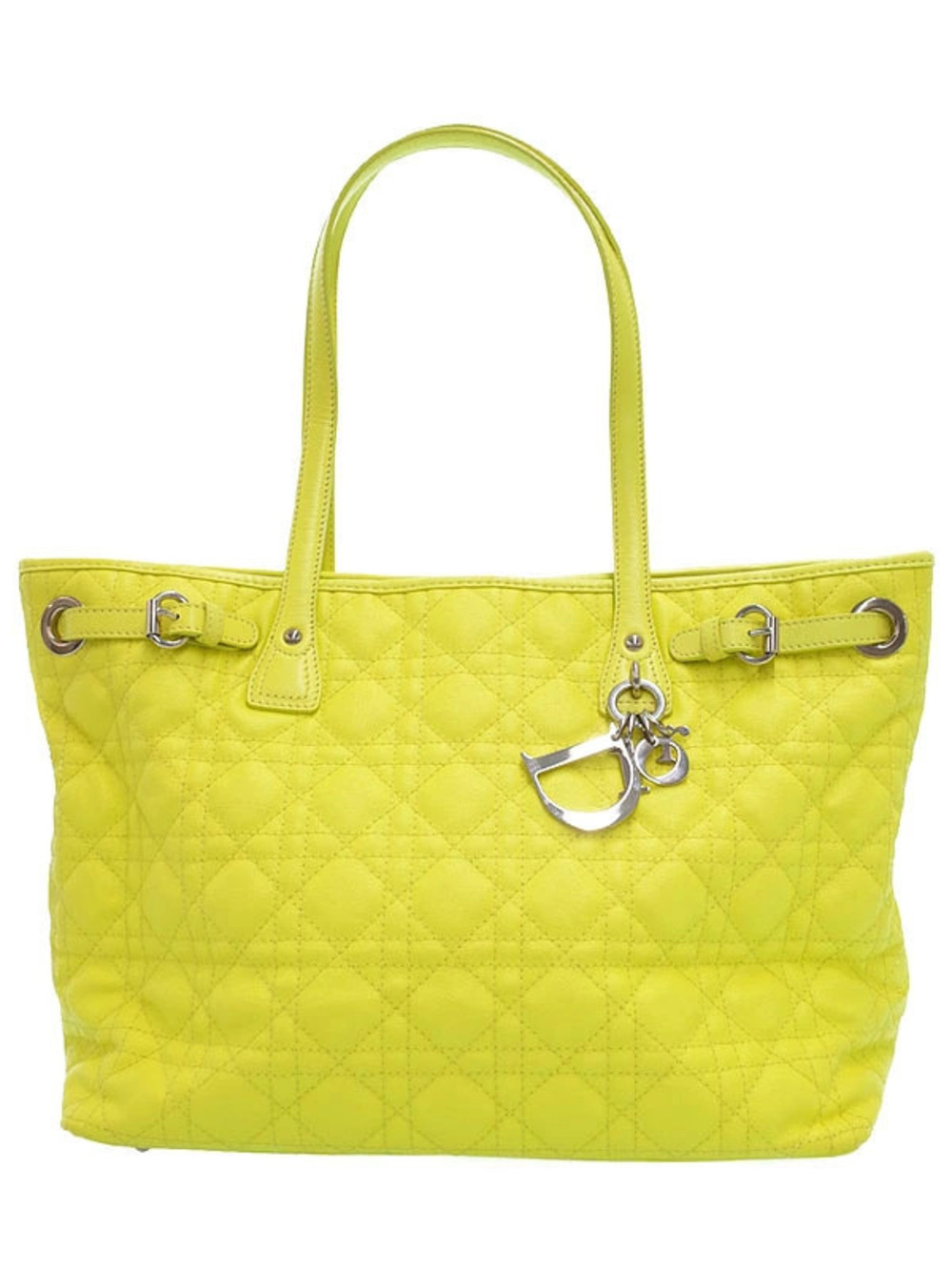 Christian Dior Black Cannage Panarea Tote quilted Yellow